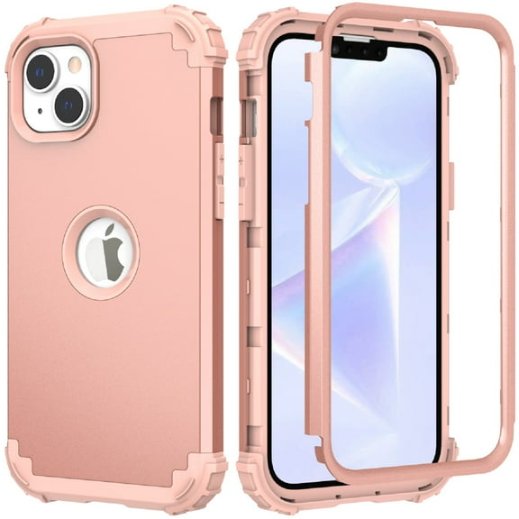 Heavy Duty Case for iPhone 12 Mini, Rugged PC Back Hybrid Soft Silicone Inner Triple-Layers Shockproof Case with Magsafe Wireless Charging Hollow Logo Anti-Scratches Case, Rosegold