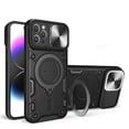thumbnail image 1 of Heavy Duty Case for iPhone 12 Pro 6.1 inch, Camera Lens Sliding Cover with Hidden Bracket Magnetic Car Mount Holder, Rugged PC+TPU Hybrid Military Grade Shockproof Lens Protection Case,Black, 1 of 12