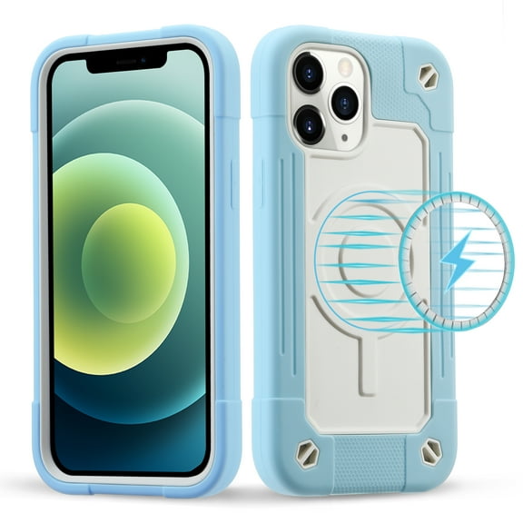 Heavy Duty Case for iPhone 12/iPhone 12 Pro, Rugged PC Soft TPU Shockproof Magnetic Triple-Layers Protective Cover Compatible with MagSafe Wireless Charging Military Grade Lens Protection Case,Blue