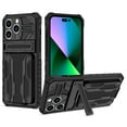 thumbnail image 1 of Heavy Duty Case for iPhone 14 Pro Max Rugged PC Armor Credit Card Slot Holder Kickstand Bracket Cover, Military Grade Dual-Layers Shockproof Anti-Scratches Lens Protection Case, Black, 1 of 9