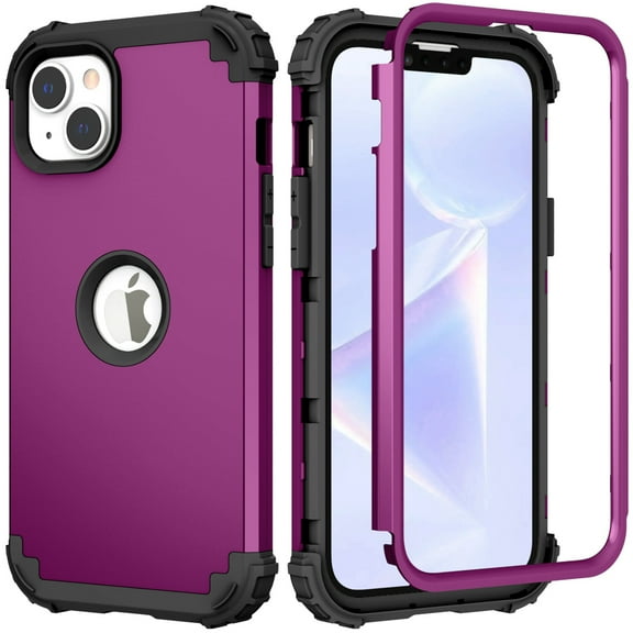 Heavy Duty Case for iPhone 14, Rugged PC Back Hybrid Soft Silicone Inner Triple-Layers Shockproof Case with Magsafe Wireless Charging Hollow Logo Anti-Scratches Case,Purple