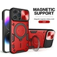 thumbnail image 1 of Heavy Duty Case for iPhone 15 Pro Max, Camera Lens Sliding Cover with Hidden Bracket Magnetic Car Mount Holder, Rugged PC+TPU Hybrid Military Grade Shockproof Lens Protection Case, Red, 1 of 12