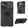 thumbnail image 1 of Heavy Duty Case for iPhone 15 Pro Max Ring Kickstand Phone Case with Sliding Camera Cover, Rugged Hybrid Shockproof Lens Protection Cover for iPhone 15 Pro Max 6.7" - Black, 1 of 9