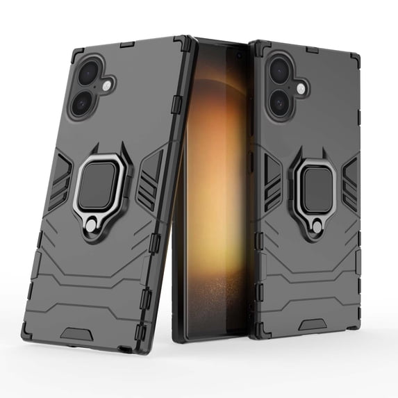 Heavy Duty Case For iPhone 16 Armor Phone Case with Metal Ring Hidden Kickstand, Military Grade Shockproof Rugged Protective Cover for For iPhone 16,Black