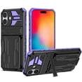 thumbnail image 1 of Heavy Duty Case for iPhone 16 Credit Card Slot Holder Kickstand Bracket Cover, Military Grade Dual-Layers Rugged PC Shockproof Anti-Scratches Lens Protection Case, Purple, 1 of 9