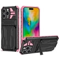 thumbnail image 1 of Heavy Duty Case for iPhone 16 Pro Credit Card Slot Holder Kickstand Bracket Cover, Military Grade Dual-Layers Rugged PC Shockproof Anti-Scratches Lens Protection Case, Pink, 1 of 9