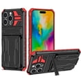 thumbnail image 1 of Heavy Duty Case for iPhone 16 Pro Credit Card Slot Holder Kickstand Bracket Cover, Military Grade Dual-Layers Rugged PC Shockproof Anti-Scratches Lens Protection Case, Red, 1 of 9