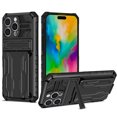 thumbnail image 1 of Heavy Duty Case for iPhone 16 Pro Credit Card Slot Holder Kickstand Bracket Cover, Military Grade Dual-Layers Rugged PC Shockproof Anti-Scratches Lens Protection Case, Black, 1 of 9