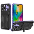 thumbnail image 1 of Heavy Duty Case for iPhone 16 Pro Credit Card Slot Holder Kickstand Bracket Cover, Military Grade Dual-Layers Rugged PC Shockproof Anti-Scratches Lens Protection Case, Purple, 1 of 9
