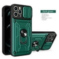 thumbnail image 1 of Heavy Duty Case for iPhone 16 Pro Max with Back Card Holder & Ring Stand & Camera Lens Sliding Cover, Rugged Hybrid Multi-Layers Shockproof Protective Case Support Magnetic Car Mount, Green, 1 of 13