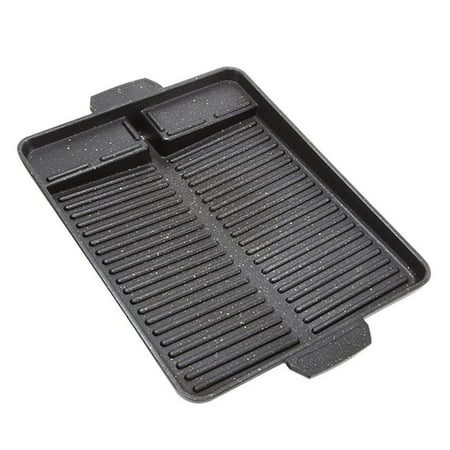 Heavy Duty Cast Aluminum barbecue Pan Frying Griddle Plate Coating Thicken Handle Square Barbecue Tray Smokeless Camping BBQ Picnic Black