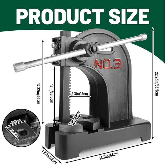 Heavy Duty Cast Iron Arbor Press 3 Ton, Desktop Hand Press with Removable Steel Anvil for Workshop Riveting and Plastic Cutting