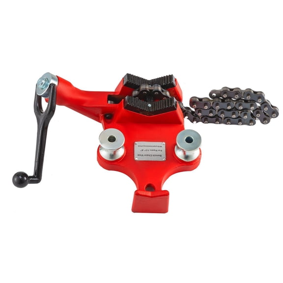 Heavy Duty Cast Iron Bench Chain Pipe Vise with Crank Handle and Neoprene Coated Jaw 1/8 to 5 Inch Pipe Capacity