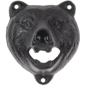 Heavy Duty Cast Iron Black Bear Head Wall-Mounted Bottle Opener - Rustic Kitchen & Bar Decor