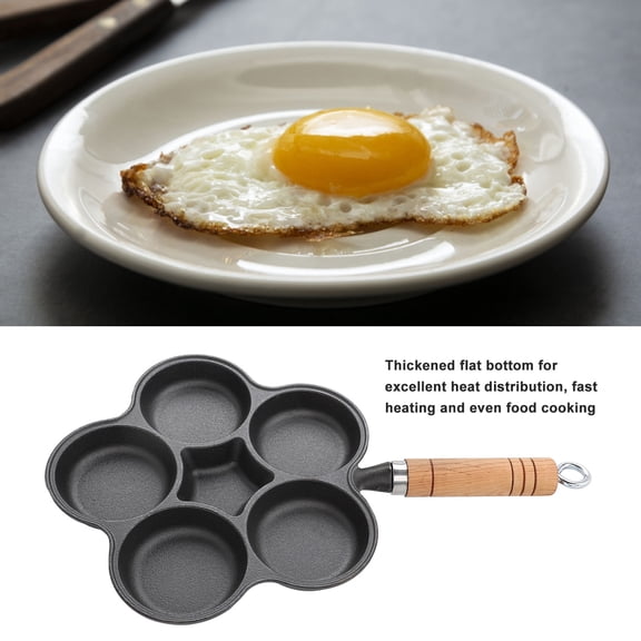 Heavy,Duty Cast Iron Egg Pan, Perfect For Pancakes, Omelets Frying, Wood Handle