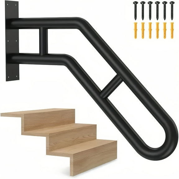 Heavy-Duty Cast Iron Stair Rail - 22.8"Height with Non-Slip Grip - Indoor/Outdoor Safety for Elderly