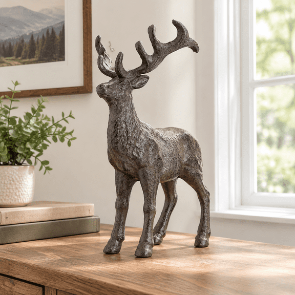 Heavy Duty Cast Iron Standing Deer Statue Rustic Brown