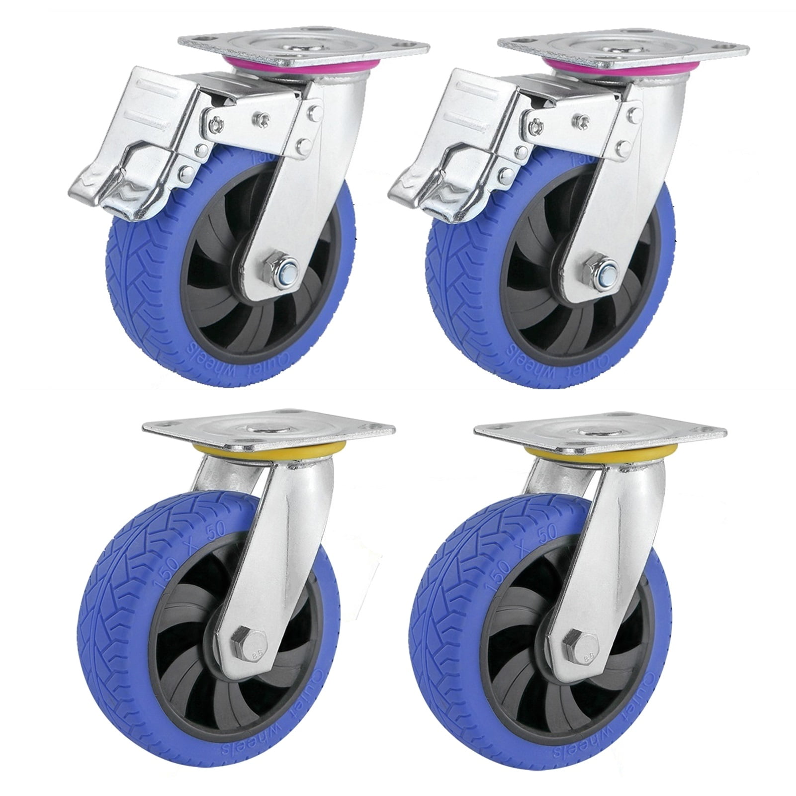 Heavy Duty Caster Wheels Set of 8, 4 Swivel Plate Casters and 4 Dual Locking Casters with Brake