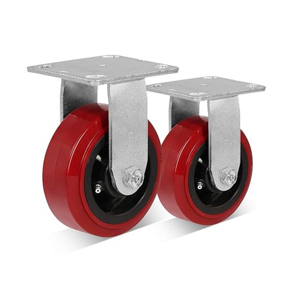 Heavy Duty Casters, 5'' Industrial Caster Wheels, Polyurethane Tread on Polypropylene , Top Plate Fixed Casters(2 Pack Rigid)