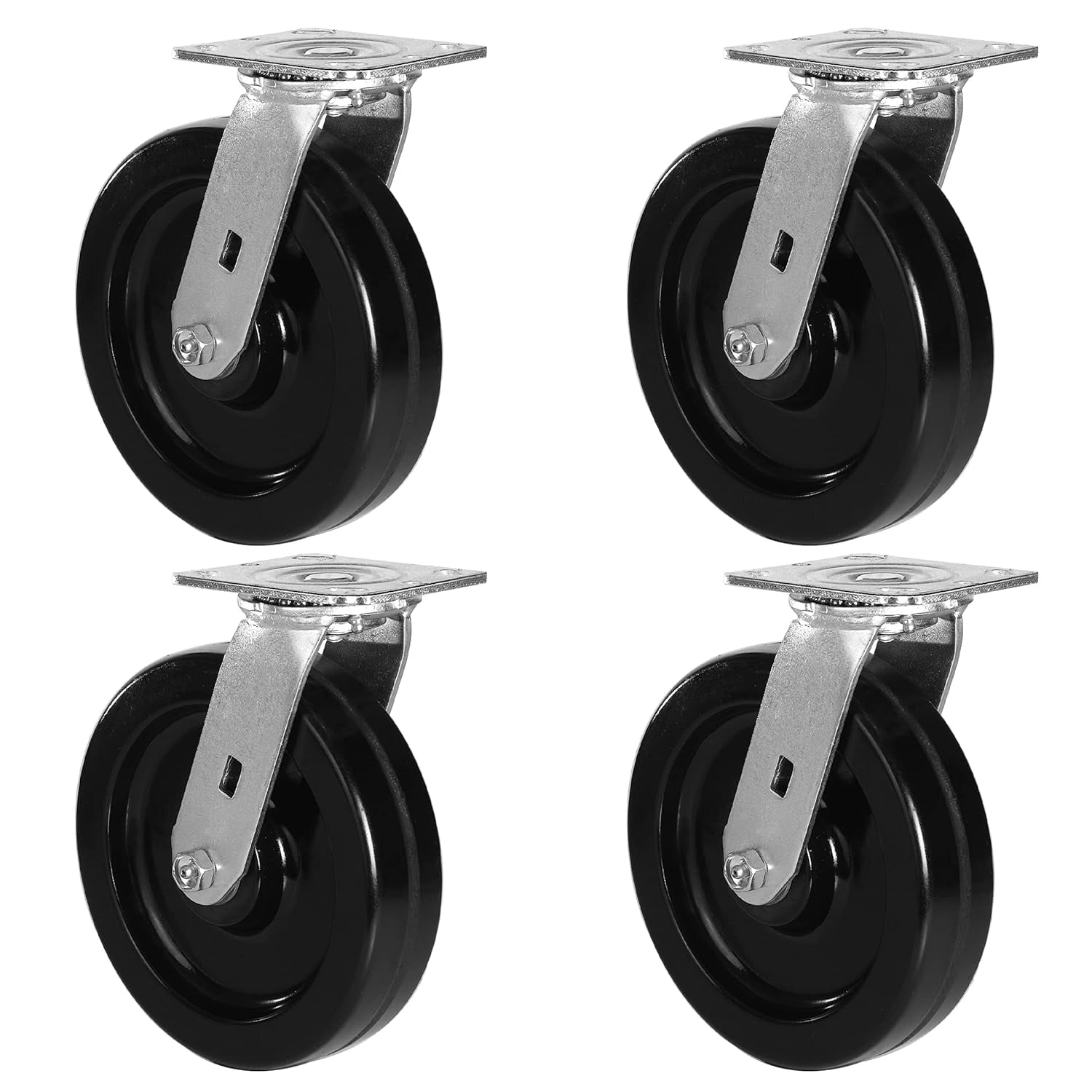 5 Inch Industrial Casters - Set Of 4 Heavy Duty Cast Iron Swivel Casters, 2000 Lb Capacity