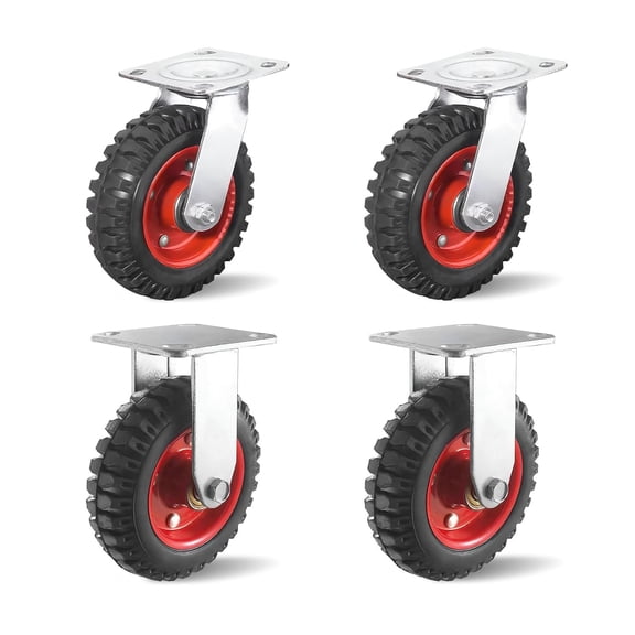 Heavy Duty Casters Set of 4, 8 Inch Solid Rubber Wheels Industrial Casters with Dual Ball Bearings, 2 Swivel Caster Wheels + 2 Rigid Casters for Workbench Cart Furniture Trolley Indoor Outdoor