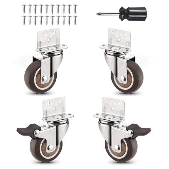 Heavy Duty Casters Set of 4 with Brake,L-Shape Side Mount TPR Plate Caster Wheels Replacement for Baby Bed, Carts Trolley, Kitchen Cabinet, Furniture, Table, Loading Capacity 240 Lbs (2 L-Shape)