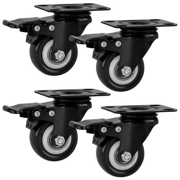Heavy Duty Casters Set of 4 with Dual Wheel & Swivel Locks, 2" Noiseless Polyurethane (PU) Wheels, Floor Protect Swivel Plate Casters, Brakes for Furniture Cart Dolly