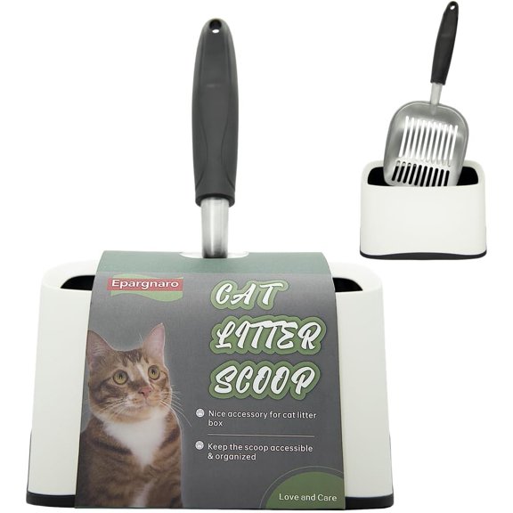 Heavy Duty Cat Litter Scoop with Holder - All Metal Cat Litter Scooper with Holder - Speed Sifter Litter Box Scooper Captures All Clumps - Aluminum Cats Litter Scooper