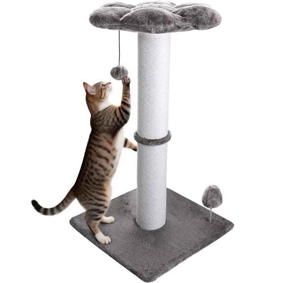 Heavy Duty Cat Scratching Post with Cotton Rope, Flower Perch & Hanging Ball for Indoor Cats