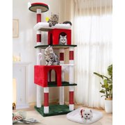 Heavy Duty 72" Cat Tree for Large Cats, Maine Coon Tower with 6 Scratching Posts & Hammock, CT73S, Red White Green