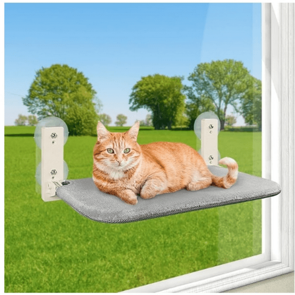 Heavy-Duty Cat Window Hammock with Upgraded Suction Cups - Thick Frame and Larger Base for Extra Stability, Soft Cat Window Perch for Indoor Large Cats in Grey