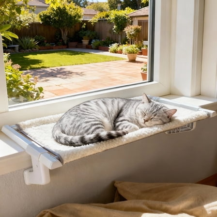 NRYDEPET Heavy-Duty Cat Window Sill Perch for Large Cats, Cat Window Bed with Washable Cover, Hold 120 lbs, White
