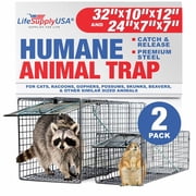 Heavy Duty Catch Release Large Live Humane Animal Cage Trap for Cats, Racoons, Gophers, Possums, Skunks, Beavers and Other Similar Sized Animals 32x10x12 & 24x7x7 2PC