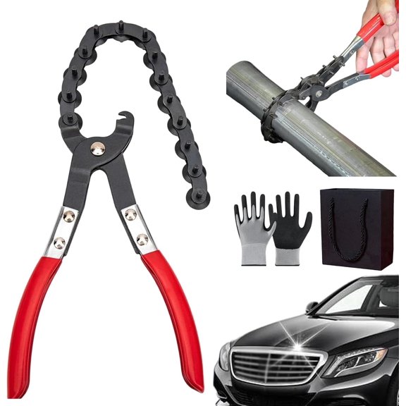 Heavy Duty Chain Exhaust Pipe Cutter Plier, Manual Adjustable Pipe Cutting Tool, Non-Slip Ergonomic Grip Pipe Cutter for Auto Repair, Confined Undercarriage Space Pipe Cutting Work