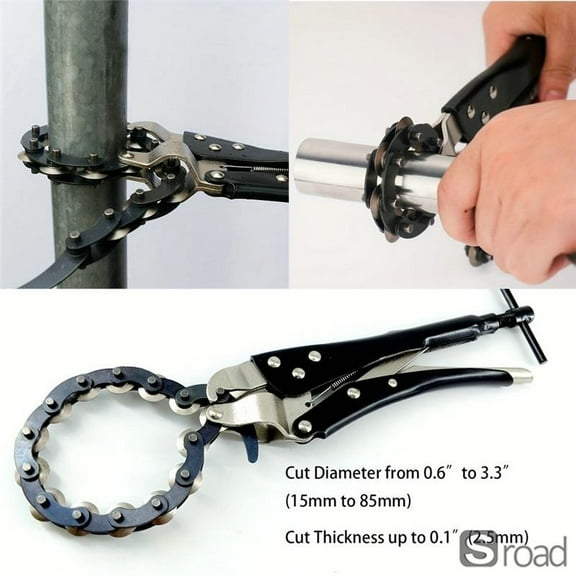 Heavy Duty Chain Pipe Cutter, 85mm Max Cut Capacity For Exhaust Pipes & Copper Tubes, Carbon Steel Construction With Adjustable Chain Lock,Black,M