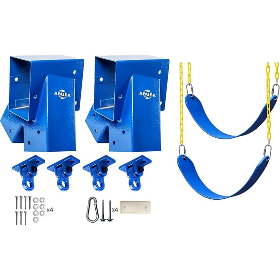 Heavy Duty Children Set Hardware Replacement Kit Including 2 Blue Swing Brackets 4 Hangers 2 Blue Swing Seats for Outdoor Playground Equipment Parts Hardware Included (Blue007)