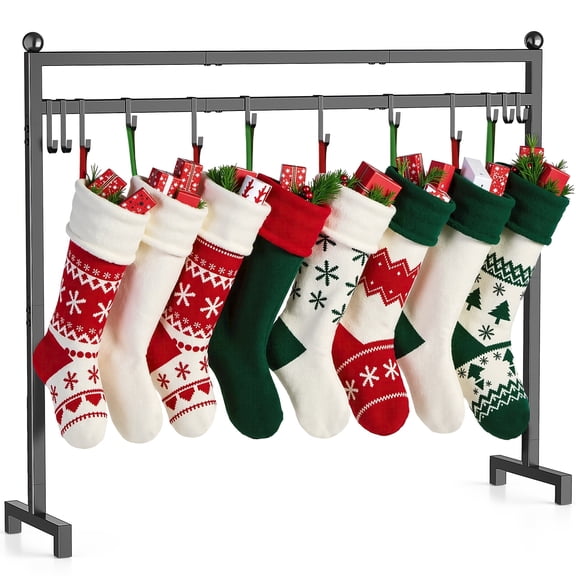 Heavy Duty Christmas Stocking Holder Stand, 12 Hook Metal Freestanding Holiday Display Rack for Mantel, Fireplace and Floor Decoration, Black