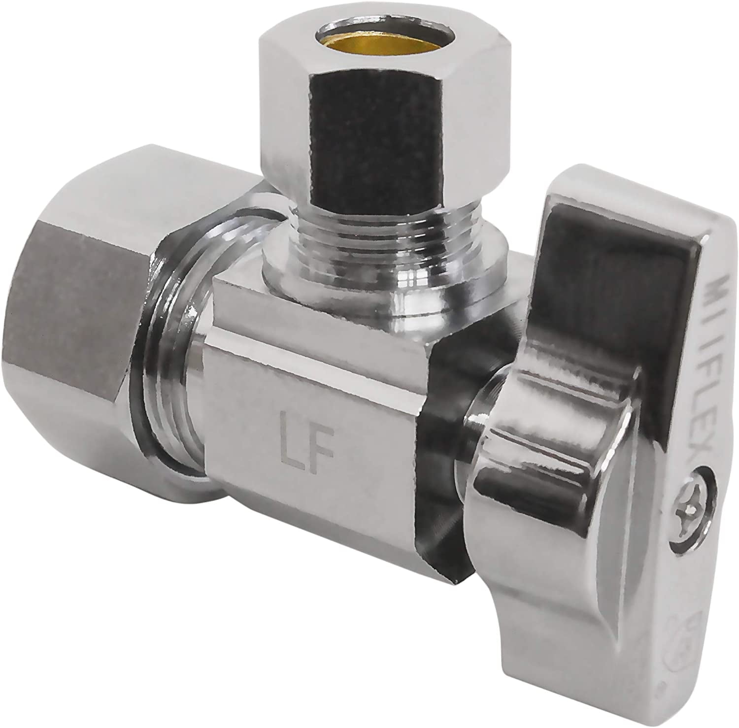 Heavy Duty Chrome Plated Brass 1/4 Turn Angle Valve (1/2" NOM In x 3/8" COMP Out)