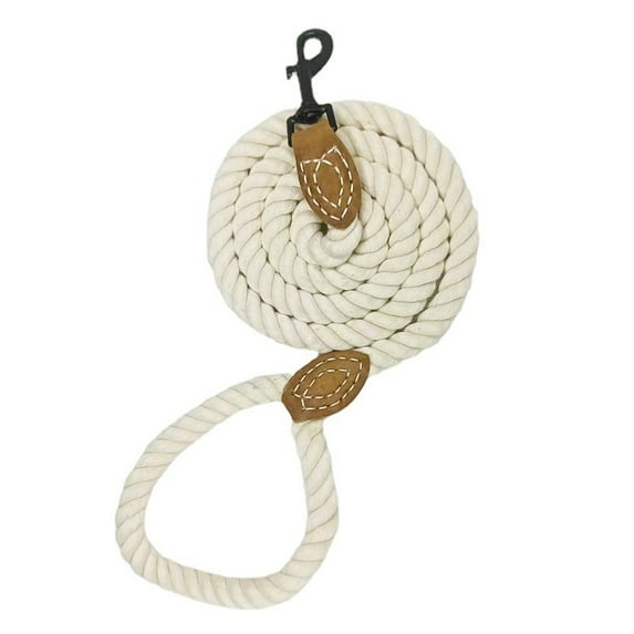 Heavy Duty Clasp Dog Leash - Strong Rope, Braided Cotton, Leather Handle