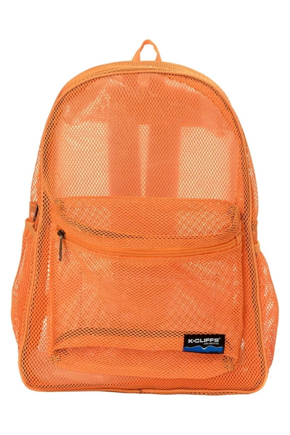 Heavy Duty Classic Gym Student Mesh See Through Netting Backpack | Padded Straps | Orange