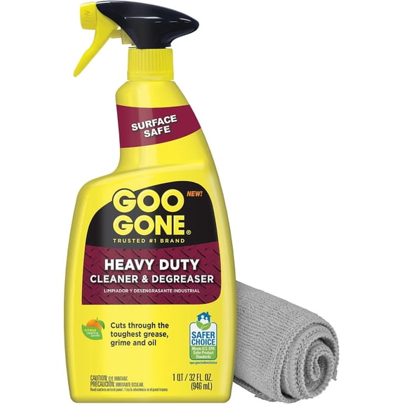 Heavy Duty Cleaner & Degreaser Spray With Microfiber Cleaning Towel Cuts Through Tough Grease, Oil & Grime - 32 Oz (1 Pack + Towel)