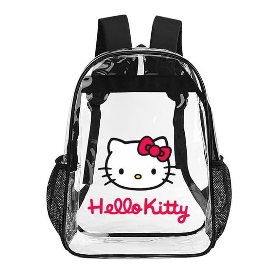 Heavy Duty Clear Backpack Clear Bag Stadium Approved Waterproof Hello CAT Kitty PVC Transparent Backpack Stadium backpack 17 x13 x5in Capacity See Through Backpack for Sport Events,Travel