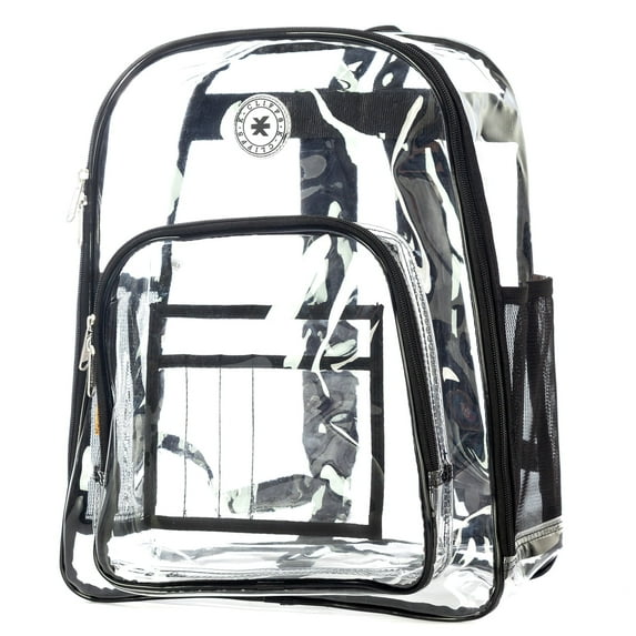 Heavy Duty Clear Backpack Durable See Through Student Transparent School Bookbag Deluxe High Quality Travel Daypack Black