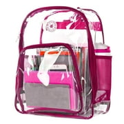 Heavy Duty Clear Backpack Durable See Through Student Transparent School Bookbag Deluxe High Quality Travel Daypack Hot Pink