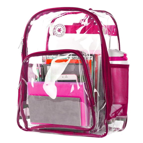 Heavy Duty Clear Backpack Durable See Through Student Transparent School Bookbag Deluxe High Quality Travel Daypack Hot Pink