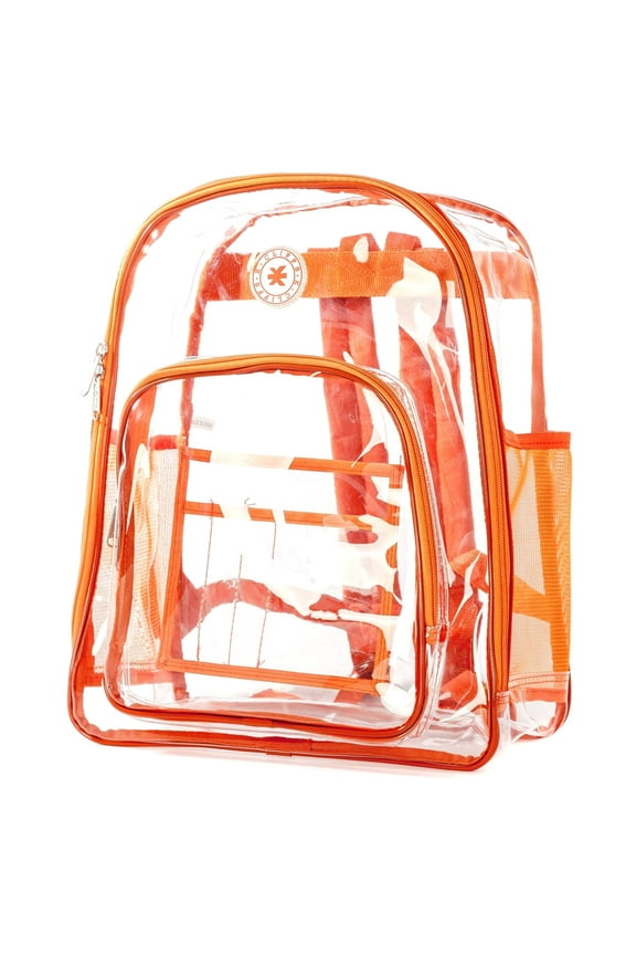 Heavy Duty Clear Backpack Durable See Through Student Transparent School Bookbag Deluxe High Quality Travel Daypack Orange