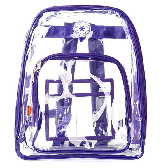 Heavy Duty Clear Backpack Durable See Through Student Transparent School Bookbag Deluxe High Quality Travel Daypack Purple