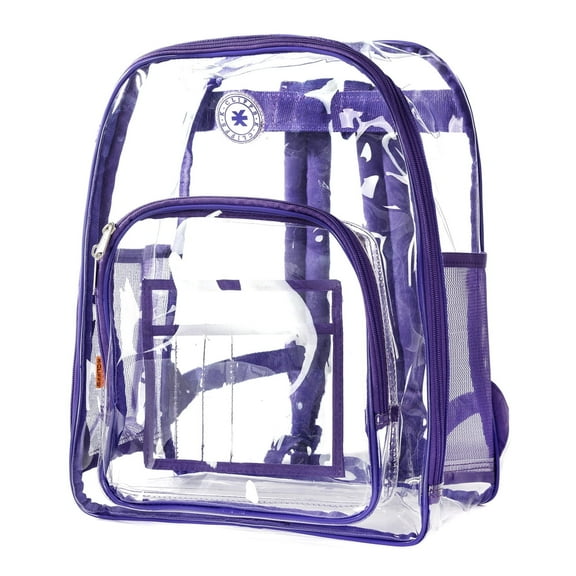Heavy Duty Clear Backpack Durable See Through Student Transparent School Bookbag Deluxe High Quality Travel Daypack Purple