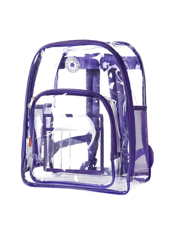 Heavy Duty Clear Backpack Durable See Through Student Transparent School Bookbag Deluxe High Quality Travel Daypack Purple