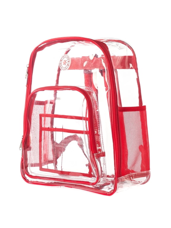 Heavy Duty Clear Backpack See Through Daypack Student Transparent Bookbag Red